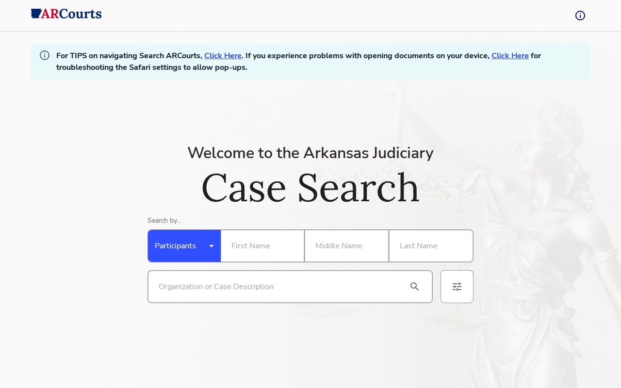 Little Rock people search Search ARCourts case-search interface