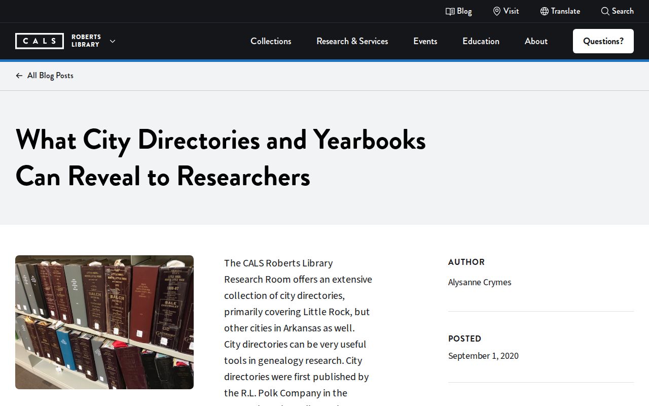 Little Rock people directories Roberts Library city directories