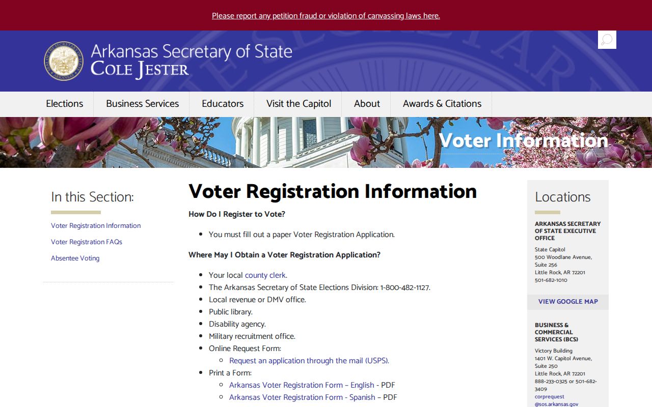 Little Rock voter records through Arkansas Secretary of State voter information